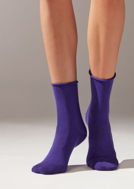 Non-Elastic Cotton Ankle Socks Short Socks Versatile Women 9988 Intense Dark Purple Calzedonia