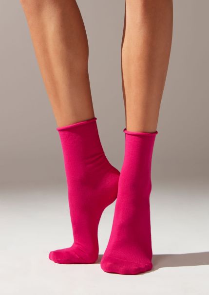 Calzedonia Quick Women Non-Elastic Cotton Ankle Socks 9973 Fuchsia Pink Short Socks