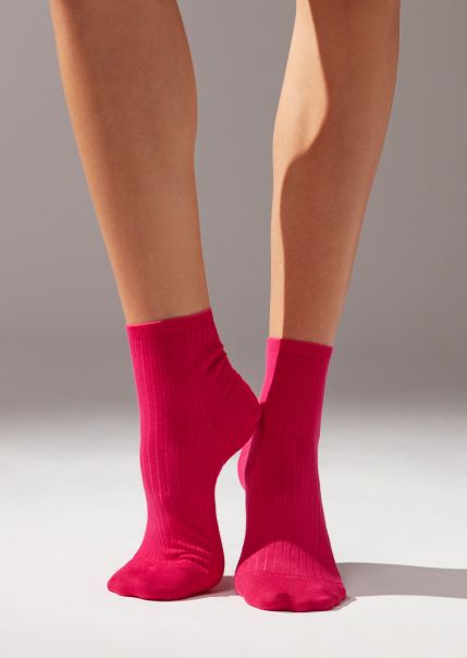 9973 Fuchsia Pink Short Socks Price Drop Women Calzedonia Ribbed Short Socks