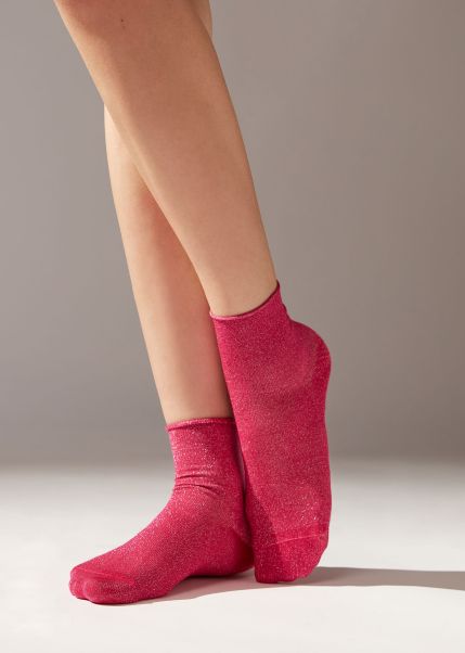 Short Socks Calzedonia 9973 Fuchsia Pink Soft Cuff Short Socks With Glitter Cost-Effective Women