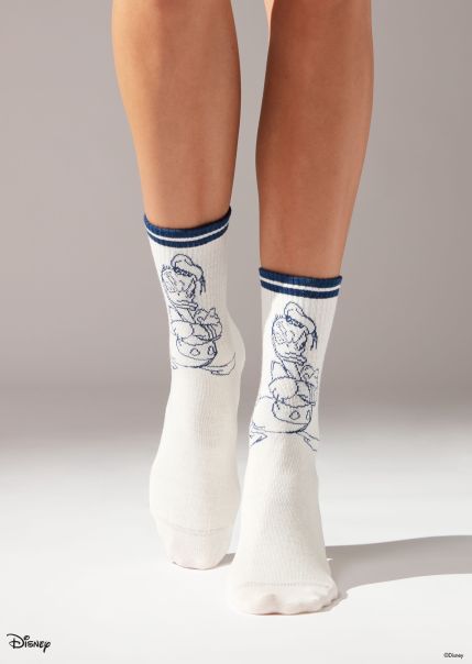 Calzedonia Disney Short Sport Socks Women 9833 Vintage Cream Donald Duck Disney Practical Short Socks