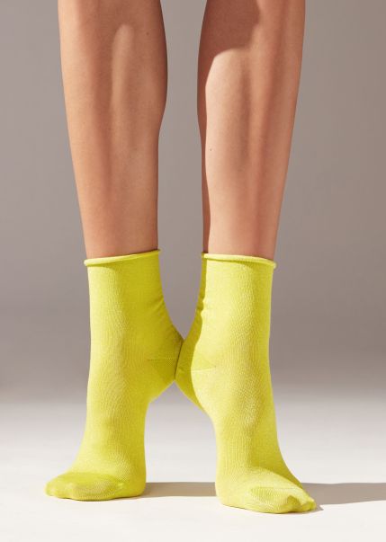 Soft Cuff Short Socks With Glitter Women 490 Lime Yellow Calzedonia Nourishing Short Socks