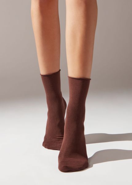 Short Socks Women High-Quality Non-Elastic Cotton Ankle Socks Calzedonia 9983 Date Brown