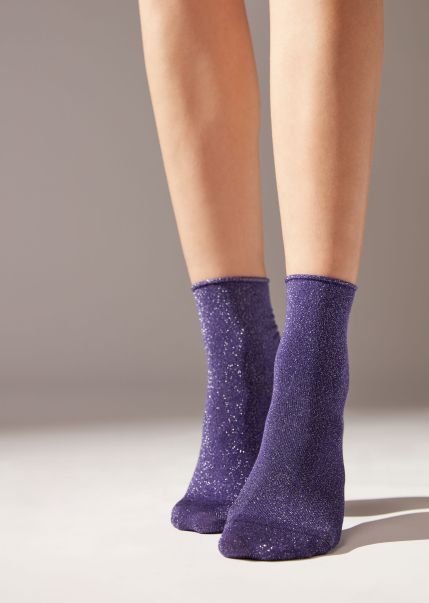 Trusted Women Short Socks 9972 Intense Purple Calzedonia Soft Cuff Short Socks With Glitter