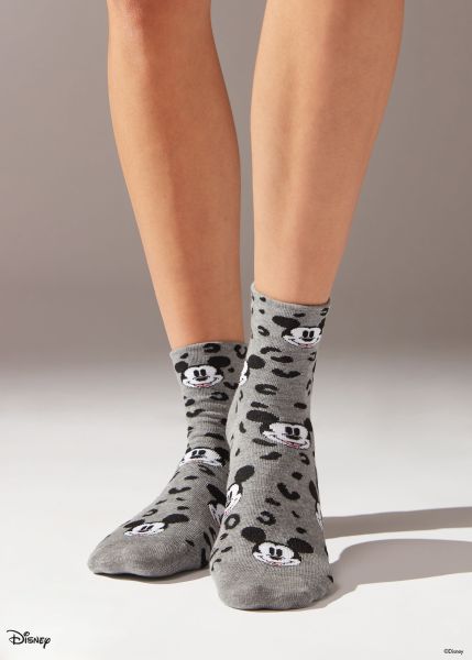 Women Short Socks 9823 Disney Medium Gray Melange Animal Animal Print Disney Short Socks Unbeatable Price Calzedonia