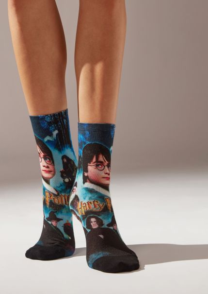 9842 Light Blue Harry Potter Amplify Women Harry Potter Print Short Socks Calzedonia Short Socks