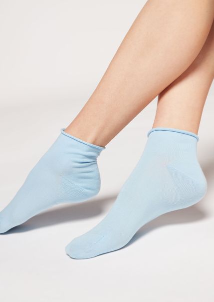 Discount 9761 Light Blue Calzedonia Women Cuffless Short Socks In Cotton Short Socks
