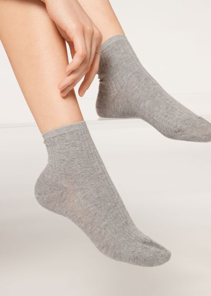 Ribbed Short Socks Women Tested 042 Mid Grey Blend Short Socks Calzedonia