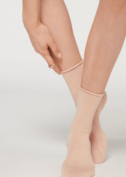 9768 Powder Pink Women Budget Non-Elastic Cotton Ankle Socks Calzedonia Short Socks