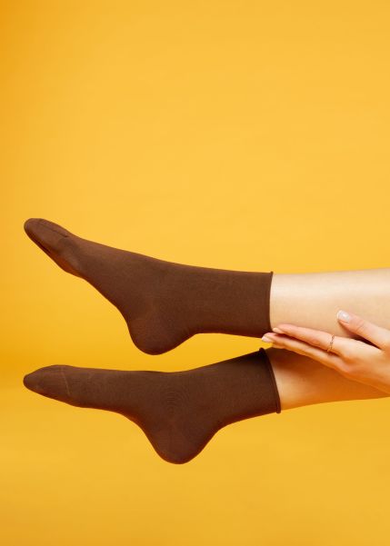 Calzedonia Non-Elastic Cotton Ankle Socks Women Short Socks 9765 Chestnut Brown Money-Saving