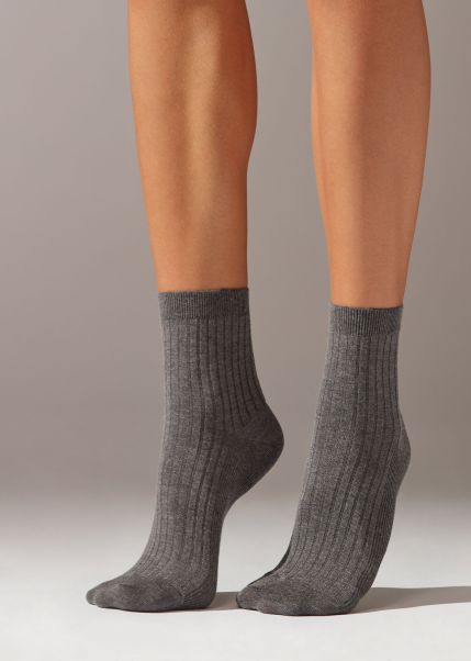 Cashmere Blend Short Socks Bespoke Women Short Socks 042 Mid Grey Blend Calzedonia