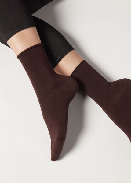 Calzedonia Women Short Socks Unbeatable Price 745 Brown Ankle Socks With Cashmere