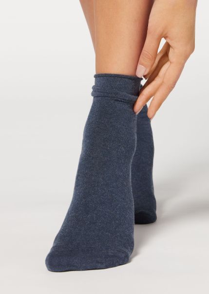 767 Dark Denim Blue Ankle Socks With Cashmere Women Calzedonia Well-Built Short Socks