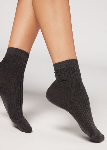 711 Charcoal Grey Blend Calzedonia Short Socks Cashmere Blend Short Socks Women Cozy