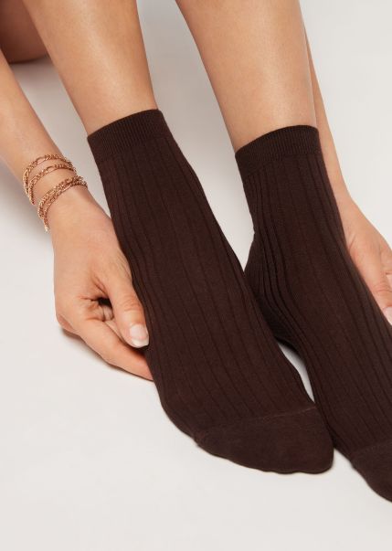 Women Short Socks Guaranteed Cashmere Blend Short Socks Calzedonia 745 Brown