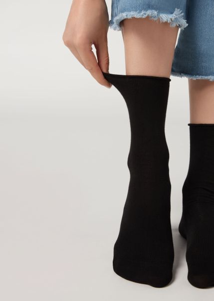 Women Non-Elastic Cotton Ankle Socks Calzedonia 019 Black Short Socks Online