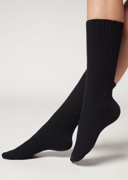 016 Blue Calzedonia Short Socks Short Ribbed Socks With Wool And Cashmere Resilient Women