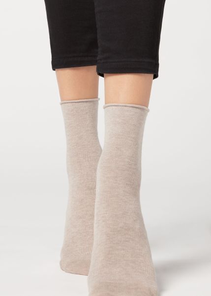 Short Socks Non-Elastic Cotton Ankle Socks 609 Natural Melange Women Personalized Calzedonia