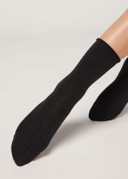 Short Socks 711 Charcoal Grey Blend Non-Elastic Cotton Ankle Socks Deal Women Calzedonia