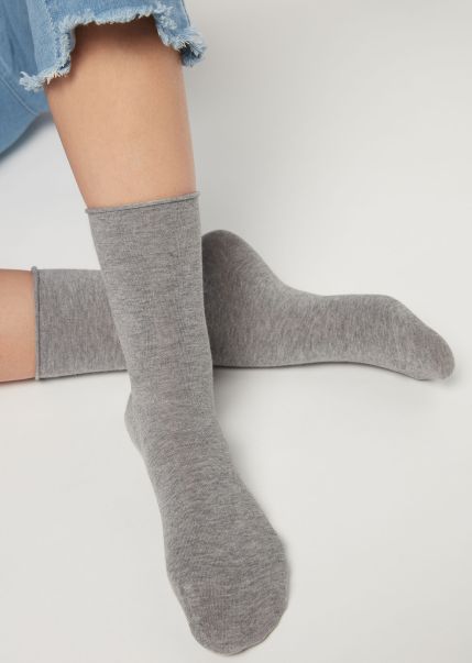 Short Socks Women Advance Calzedonia 042 Mid Grey Blend Non-Elastic Cotton Ankle Socks