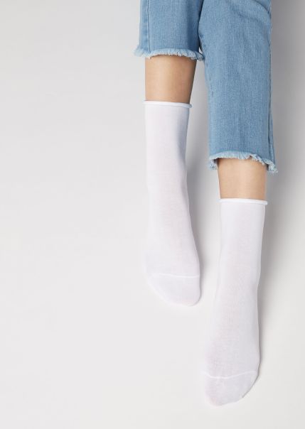 Calzedonia Non-Elastic Cotton Ankle Socks Special Deal Short Socks 001 White Women