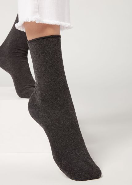 Short Socks Women Calzedonia Original 711 Charcoal Grey Blend Ankle Socks With Cashmere