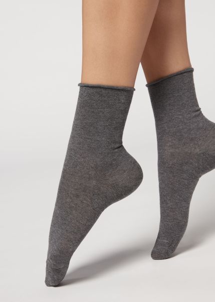 Non-Elastic Cotton Ankle Socks Short Socks Women 660 Medium Gray Heather Calzedonia Advanced