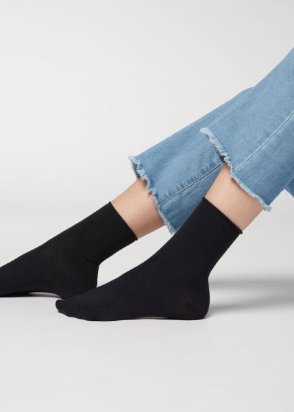 Comfortable Women Short Socks 016 Blue Calzedonia Wool And Cotton Short Socks