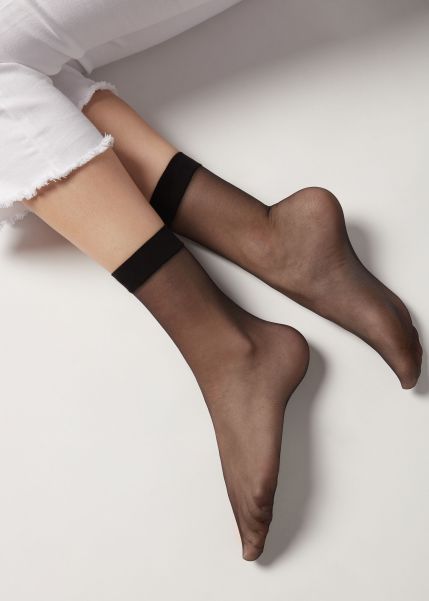 019 Black 8 Denier Ultra Sheer Socks Women Calzedonia Cheap Short Socks