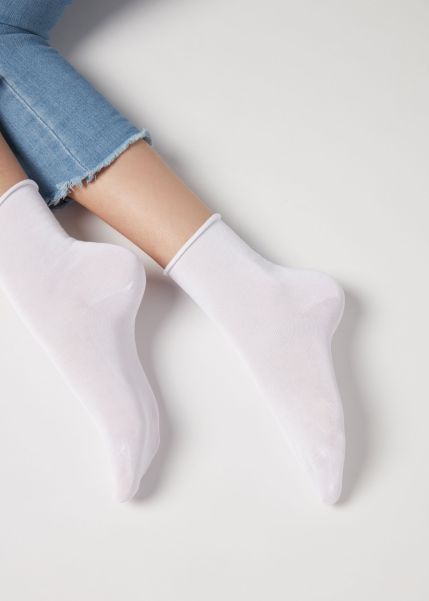 Top Short Egyptian Cotton Socks With Raw Cut Cuffs 001 White Women Calzedonia Short Socks