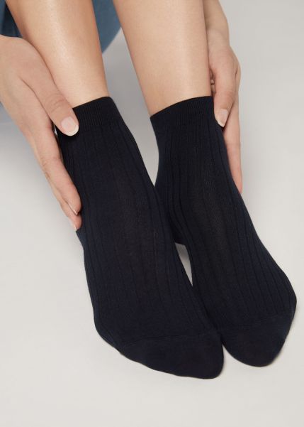 Women Top Short Ribbed Socks With Cotton And Cashmere Short Socks Calzedonia 016 Blue