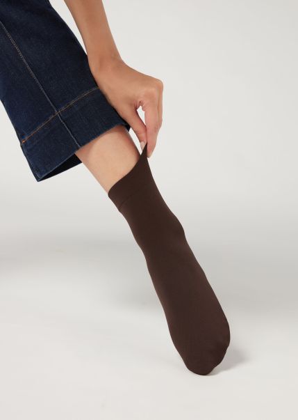 Calzedonia Luxurious 848 Dark Brown 50 Denier Soft Touch Socks Women Short Socks