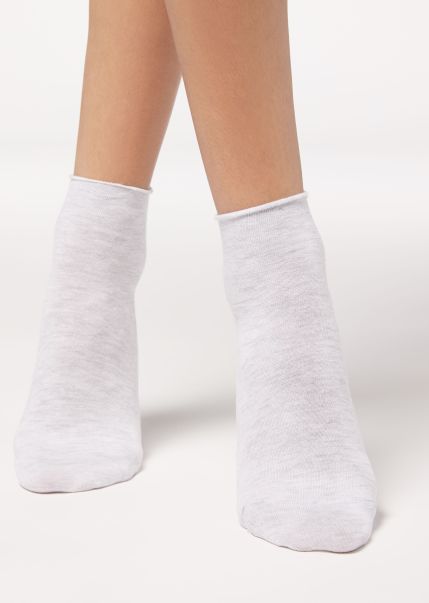 825 Light Gray Melange Cuffless Short Socks In Cotton Durable Calzedonia Short Socks Women