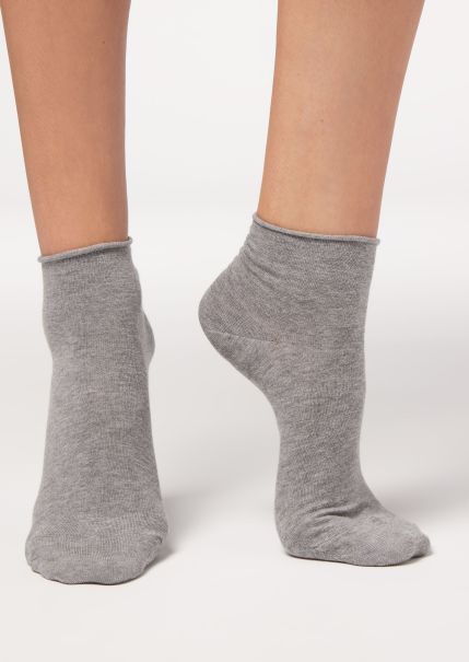 Fashionable 042 Mid Grey Blend Cuffless Short Socks In Cotton Women Calzedonia Short Socks