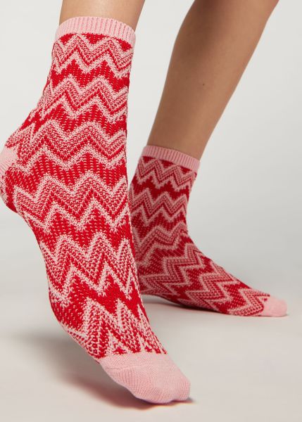 Short Socks 9698 Pink Chevron Colorful Chevron Motif Short Socks Made-To-Order Calzedonia Women