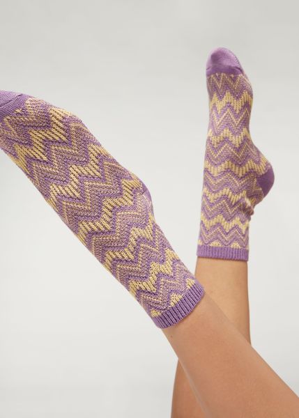 Colorful Chevron Motif Short Socks 9699 Lilac Chevron Calzedonia Women Contemporary Short Socks