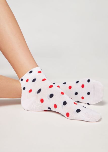 Calzedonia Polka Dot Pattern Short Socks 9660 White Dot Women Convenient Short Socks