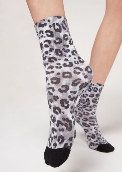 9686 Gray Animal Print Animal Print Short Socks Latest Women Short Socks Calzedonia