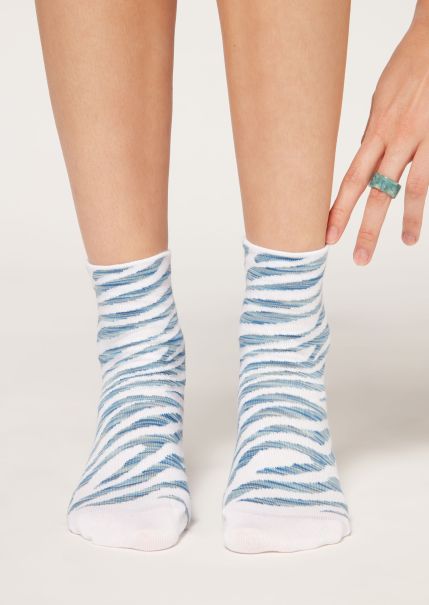 Short Socks 9646 Blue Zebra Animal Patterned Short Socks Calzedonia Hot Women