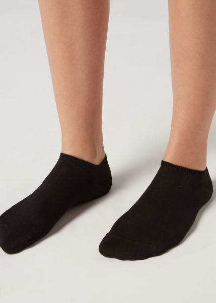 Calzedonia Unisex Cotton No-Show Socks 019 Black No-Show Socks Eclectic Women
