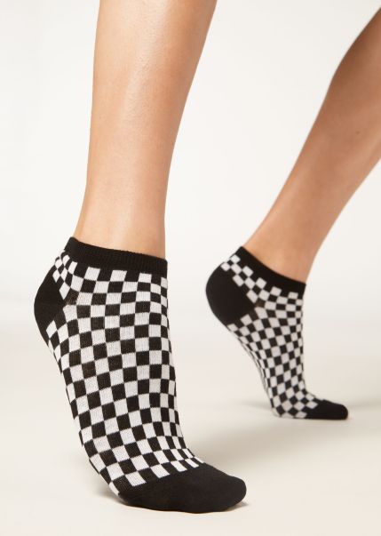9651 Black Squares Calzedonia Women Functional Checkered No-Show Socks No-Show Socks
