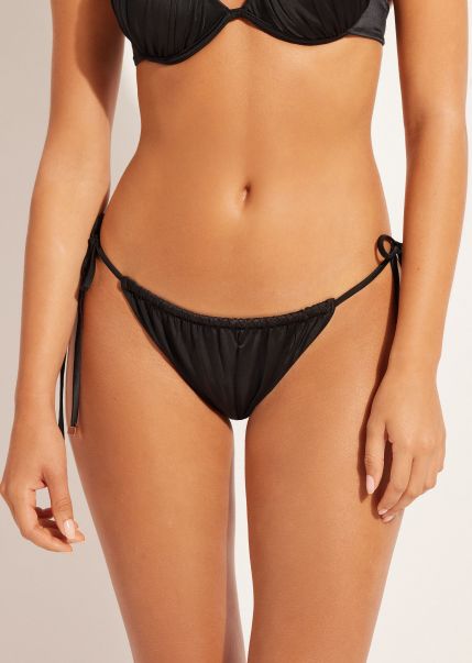 Tied Thong Swimsuit Bottom Shiny Satin Calzedonia Creative Women Bikinis 868C Shiny Satin Black