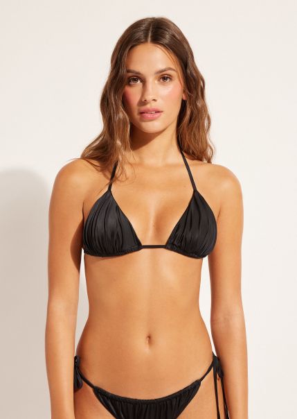 Serene Bikinis Calzedonia 868C Shiny Satin Black Removable Padding Triangle Swimsuit Top Shiny Satin Women