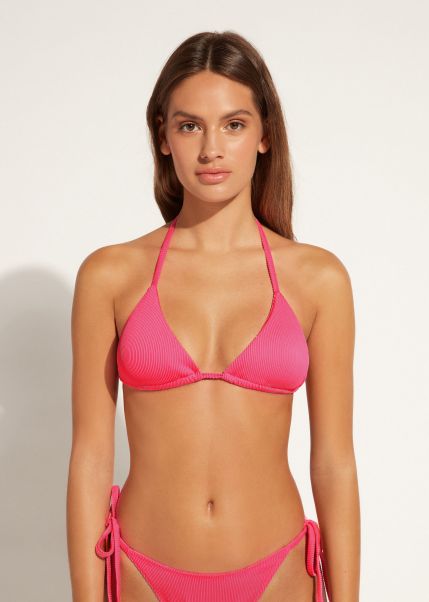 Exclusive 824C Electric Pink Triangle Slide String Swimsuit Top New York Women Bikinis Calzedonia