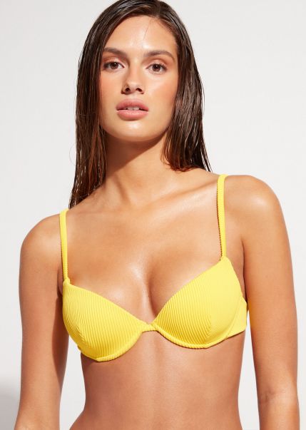 084C Ginger Yellow Women Durable Calzedonia Bikinis Padded Push-Up Swimsuit Top New York