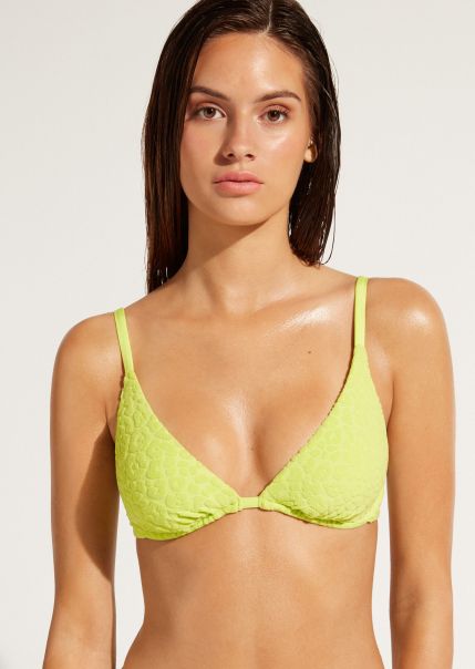 Discover 515C Spotted Green Guava Women Bikinis Calzedonia Removable Padding Push Up Swimsuit Top Bangkok
