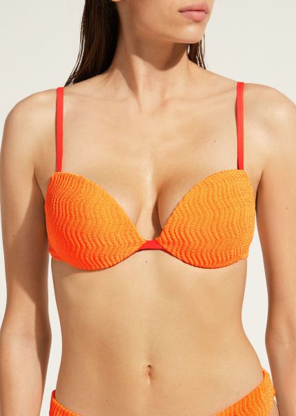 Calzedonia Bikinis Latest Padded Push-Up Swimsuit Top Mykonos Women 533C Neon Orange