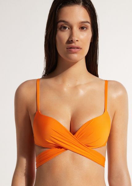 Bikinis Padded Push Up Swimsuit Top Indonesia Women Calzedonia Affordable 527C Orange