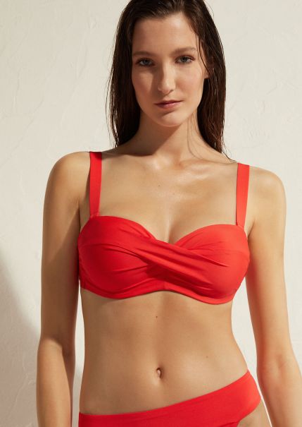 Women 529C Luxury Red Padded Bandeau Swimsuit Top Indonesia Bikinis Calzedonia Shop