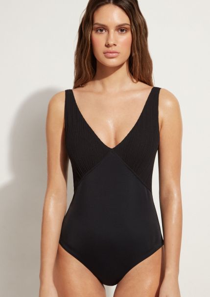 Comfortable One-Piece Swimsuits Calzedonia Padded One-Piece Shaping-Effect Swimsuit Pesaro Women 06 Black